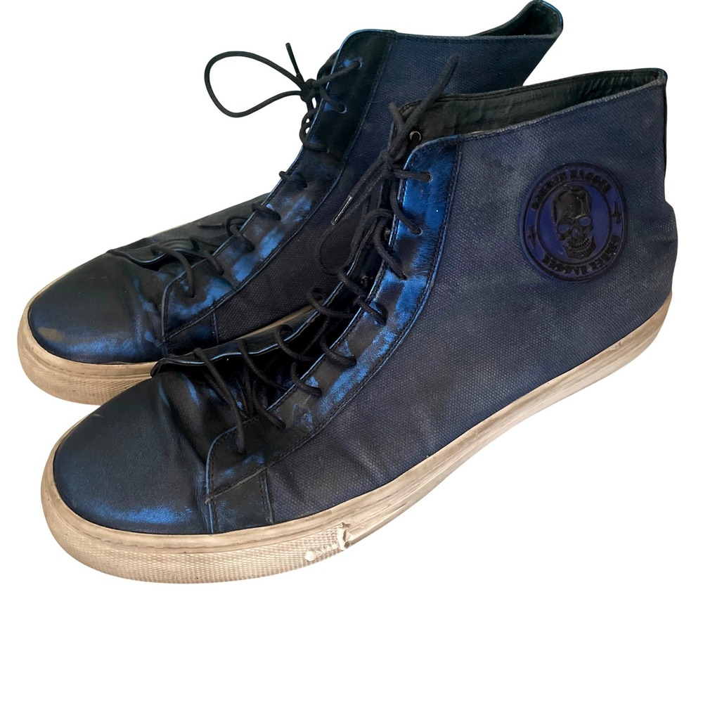 Silver Dagger Metallic Blue + Navy High Top Sneakers Mens 11‎ RARE Skull Patch